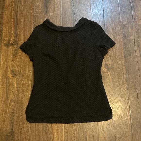 Boden Black Quilted Textured Top with Collar | Size 6 | Quiet Luxury Preppy - Picture 6 of 11